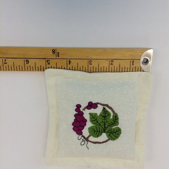 Handmade Embroidered Lavender Filled Sachet Linen Drawer Pillow Grape Vine - Picture 8 of 9